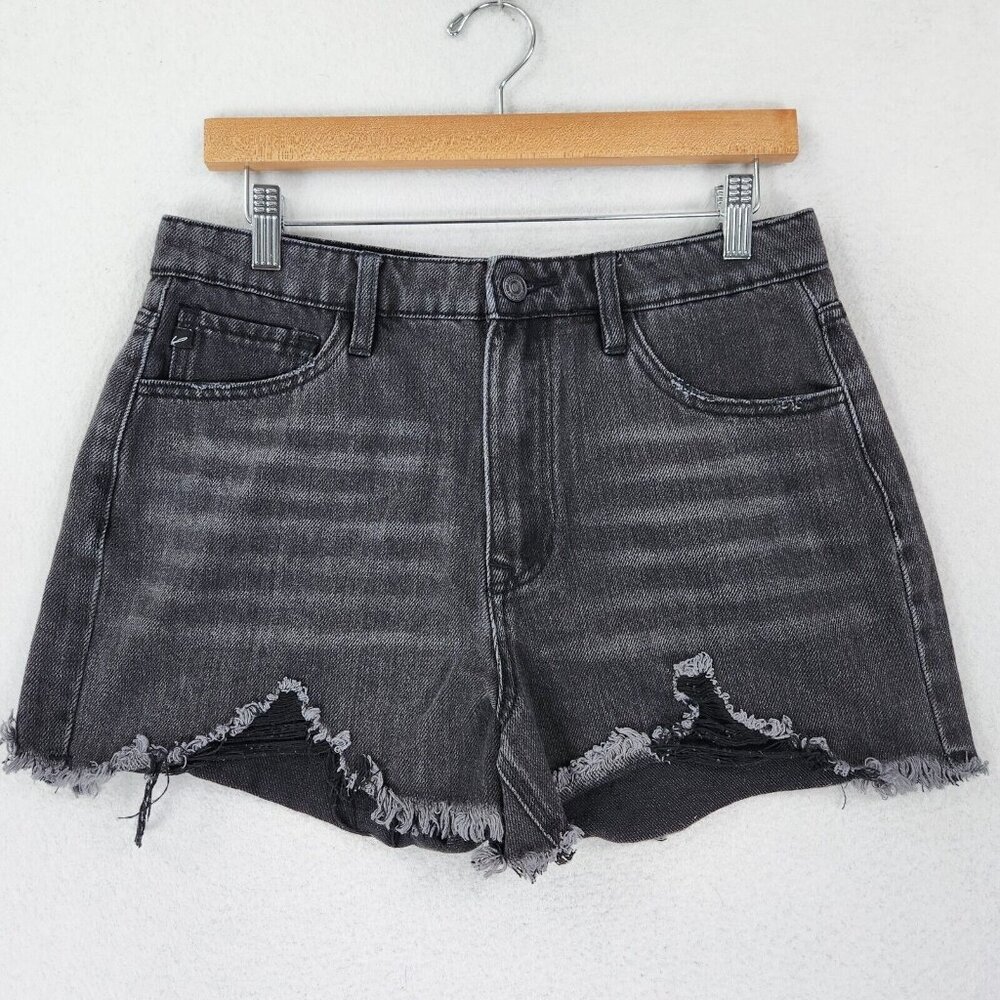 Kancan Shorts Womens 28 Washed Black Cut Off Distressed High Rise Denim Casual